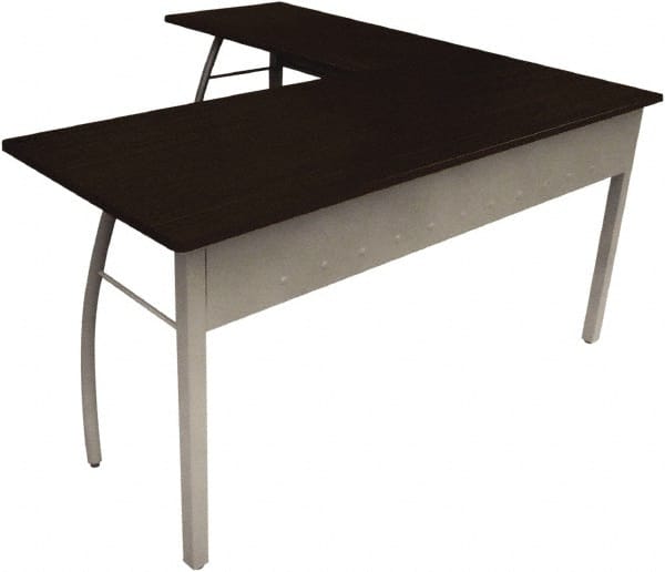 L-Shaped Workstation Desk: Woodgrain Laminate, Gray & Mocha MPN:LITTR737MOC