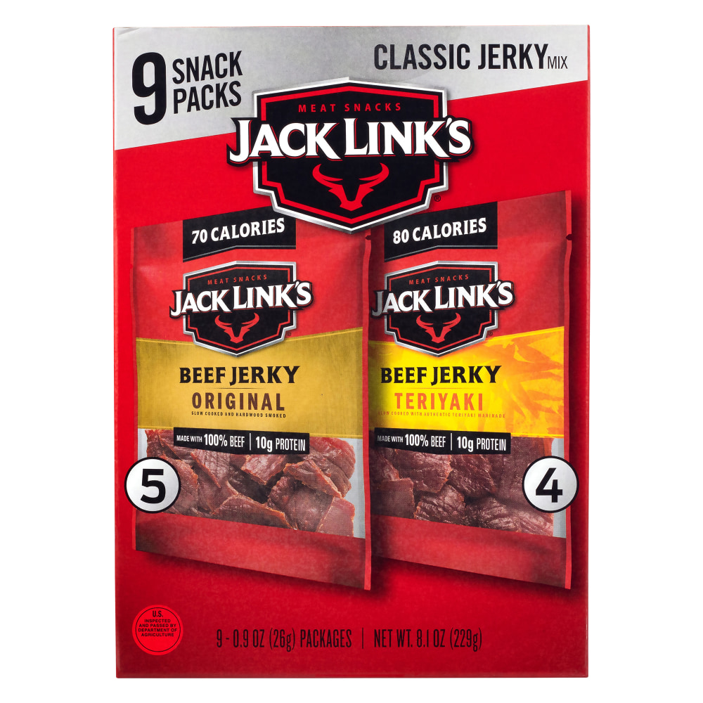 Jack Links Beef Jerky Variety Pack, 0.9 Oz, Case Of 9 Bags MPN:10000031488