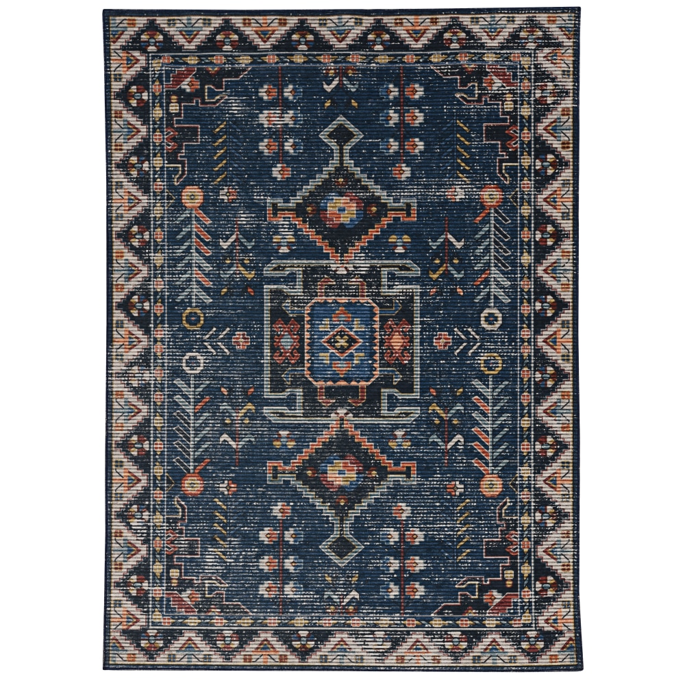 Linon Washable Area Rug, 5ft x 7ft, Lucien Navy/Ivory MPN:OD4647
