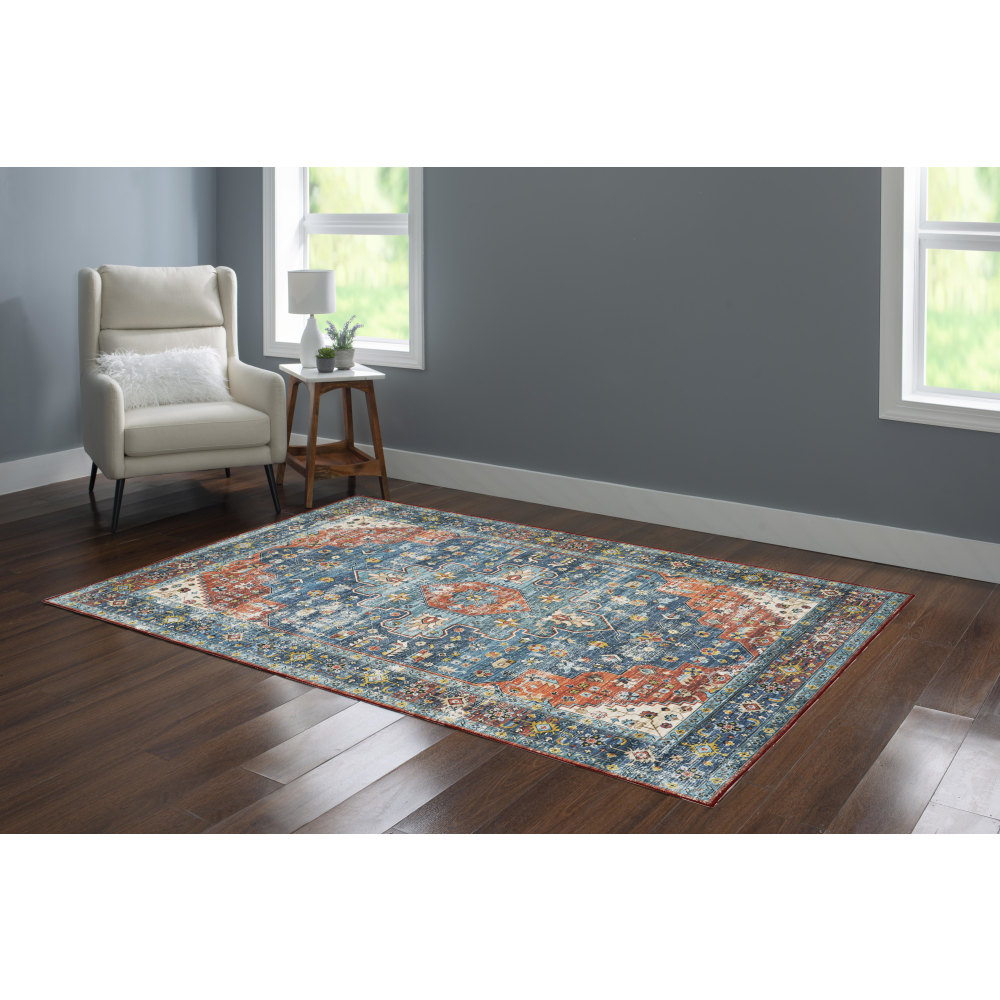 Linon Washable Indoor Rug, Julian, 5ft x 7ft, Teal/Rust MPN:OD4904
