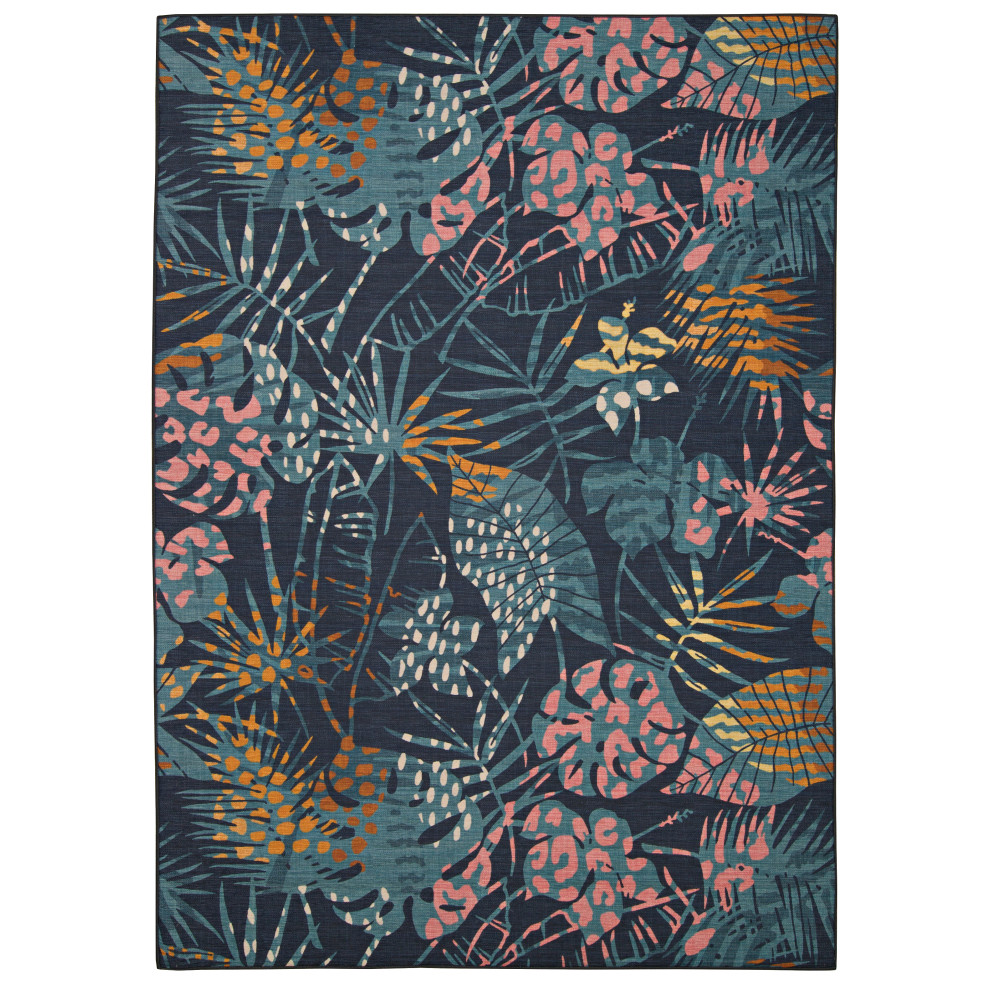Linon Washable Outdoor Area Rug, Darcy, 5ft x 7ft, Navy/Gold MPN:OD4987