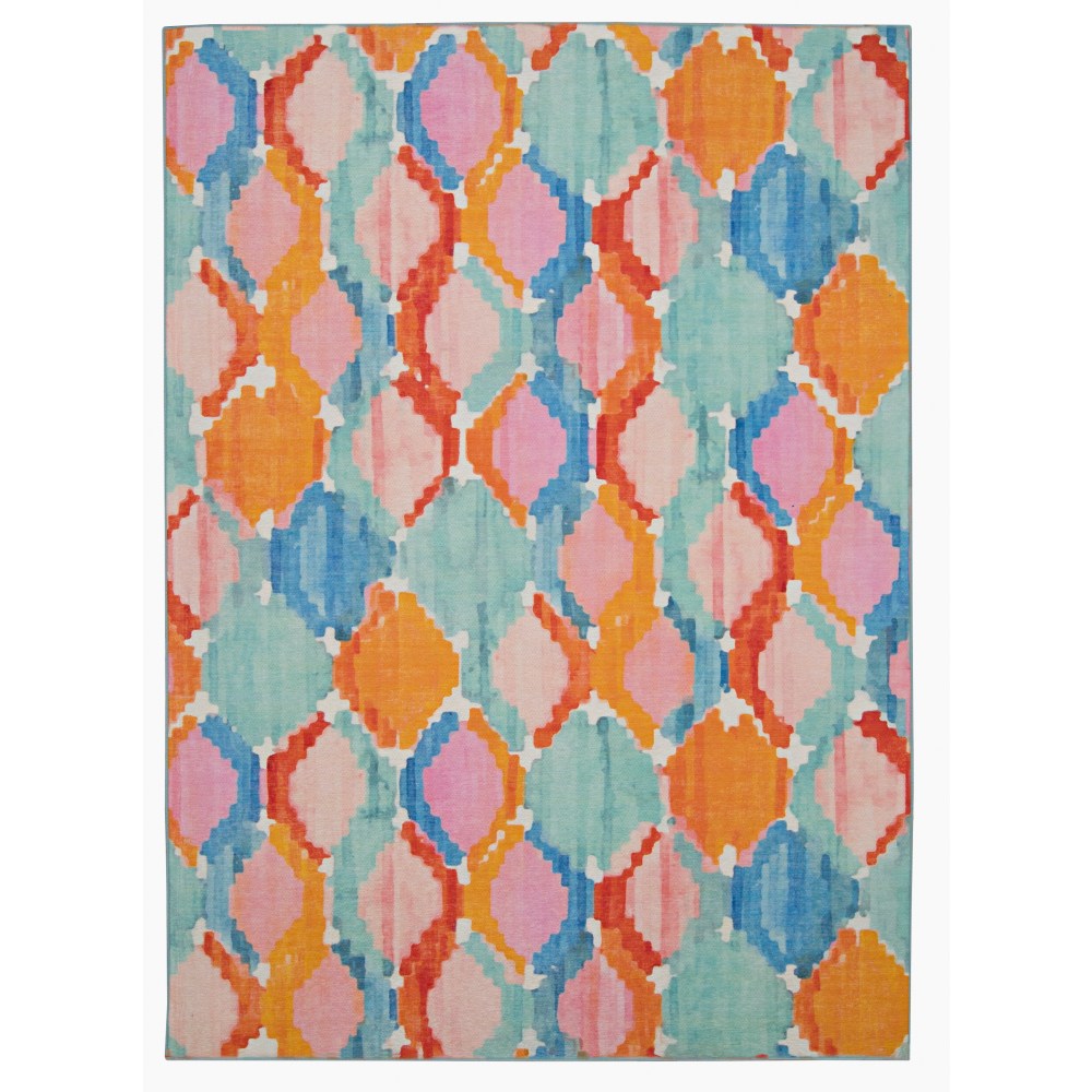 Linon Washable Outdoor Area Rug, Elmore, 5ft x 7ft, Aqua/Cream MPN:OD4991