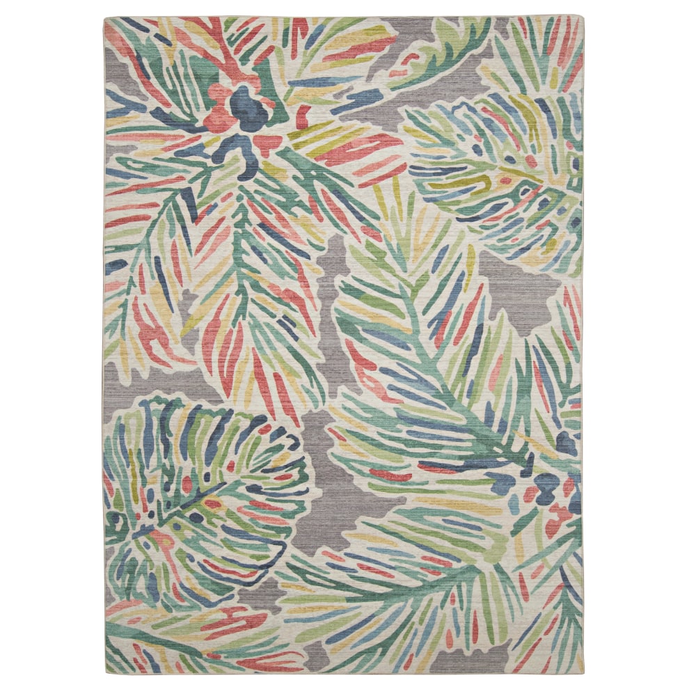 Linon Washable Outdoor Area Rug, Fernwood, 5ft x 7ft, Gray/Green MPN:OD4999