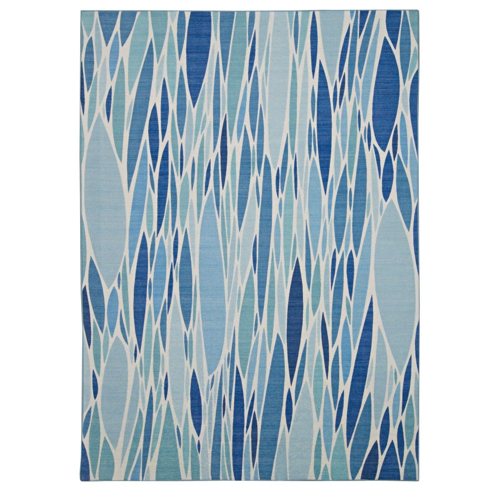 Linon Washable Outdoor Area Rug, Latona, 2ft x 3ft, Blue/Ivory MPN:OD5021