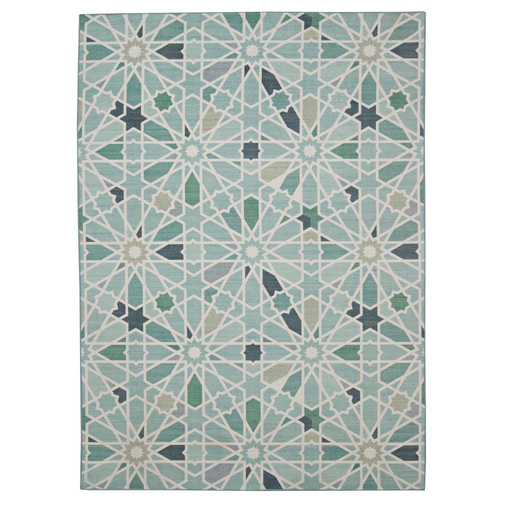 Linon Washable Outdoor Area Rug, Oxcart, 7ft x 9ft, Green/Ivory MPN:OD5036