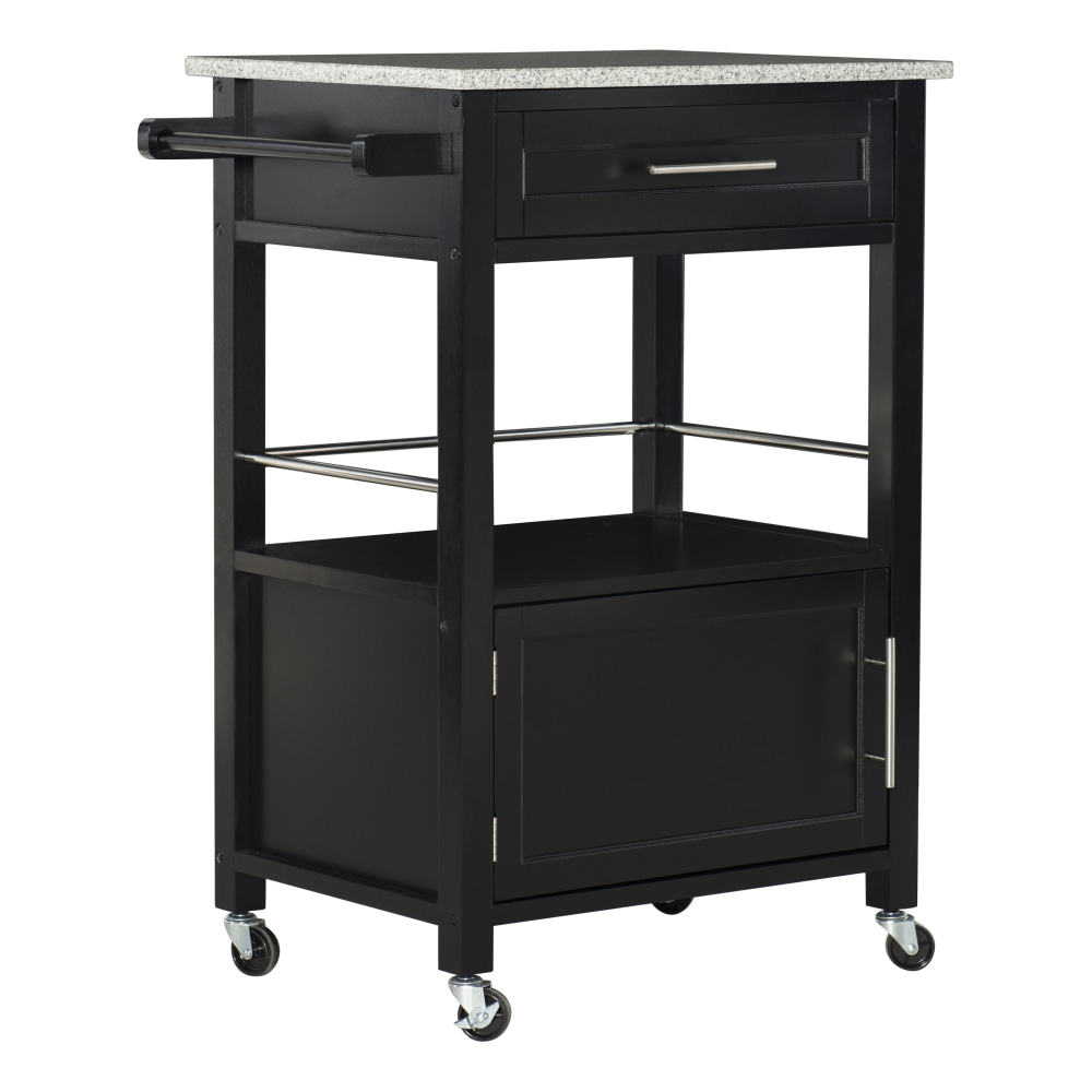 Linon Clark Granite-Top Kitchen Cart, 36-1/4inH x 27-3/4inW x 18inD, Black MPN:OFDP1351