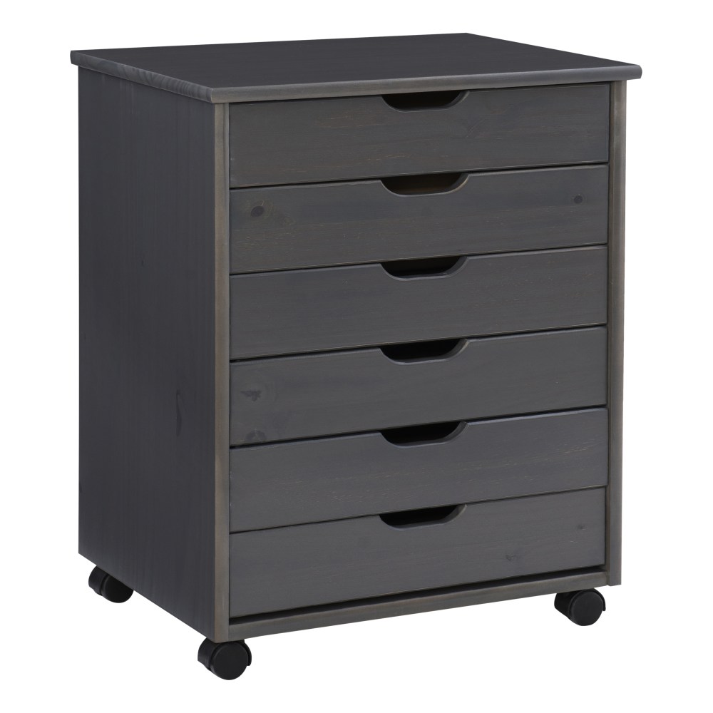 Linon Casimer 6-Drawer Wide Rolling Home Office Storage Cart, Grey MPN:OFDP1857