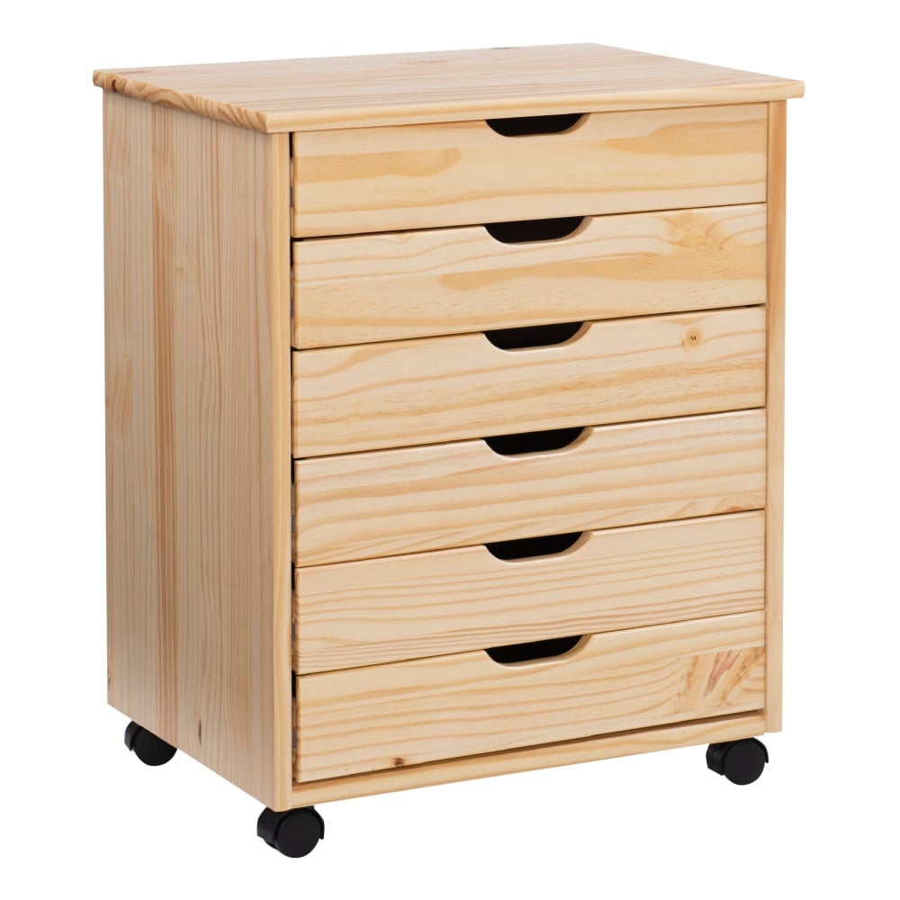 Linon Casimer 6-Drawer Wide Rolling Home Office Storage Cart, Natural MPN:OFDP1858
