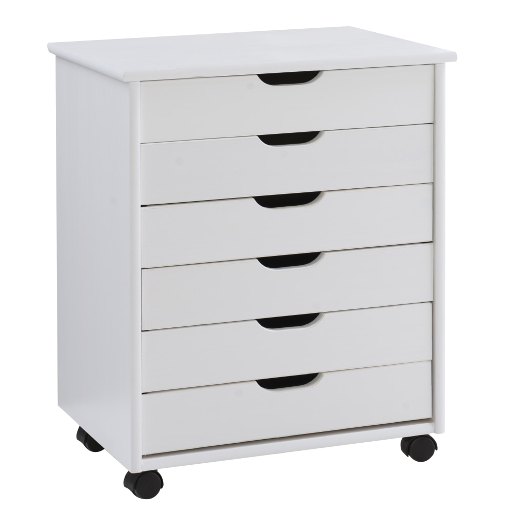 Linon Casimer 6-Drawer Wide Rolling Home Office Storage Cart, White MPN:OFDP1859