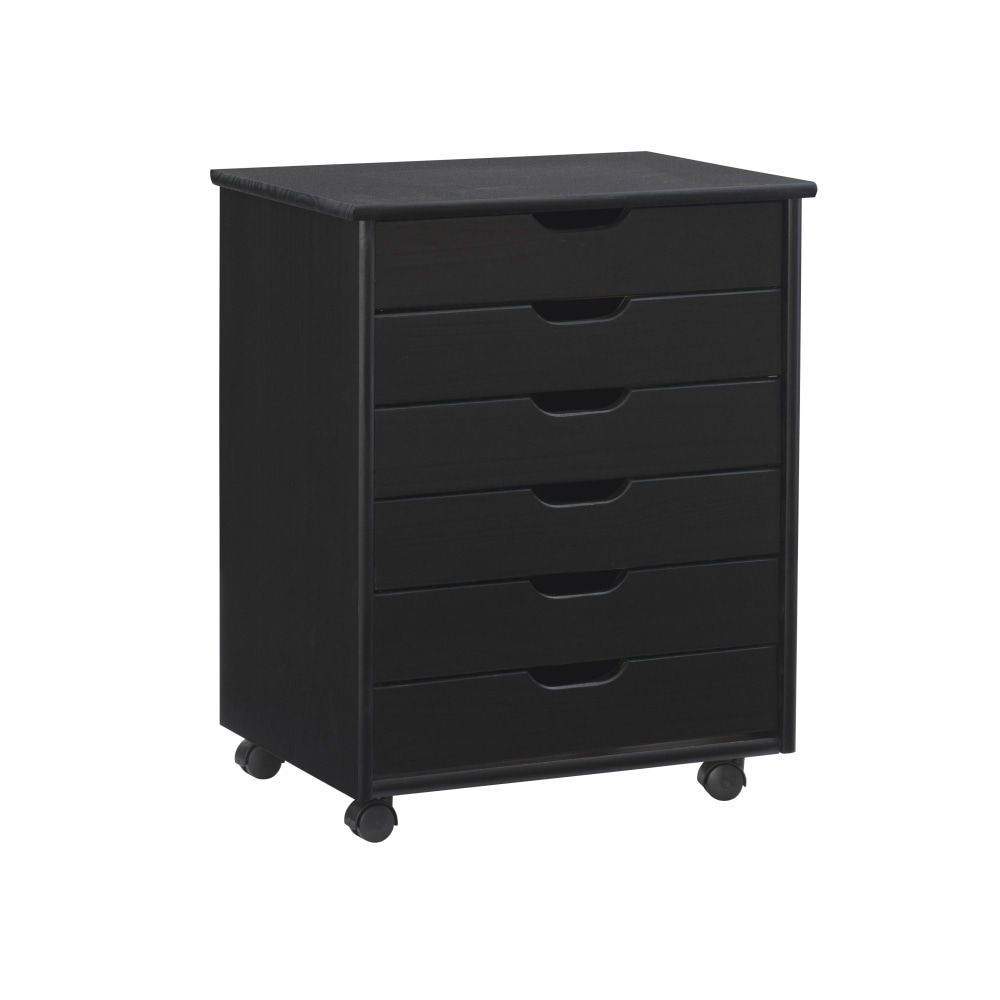 Linon Casimer 6-Drawer Wide Rolling Home Office Storage Cart, Black MPN:OFDP2265