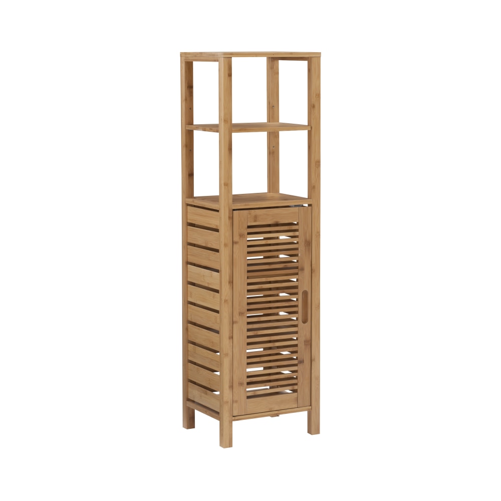 Linon Bullock 13inW Single Door Bamboo Cabinet with Shelves, Natural MPN:OFDP1554