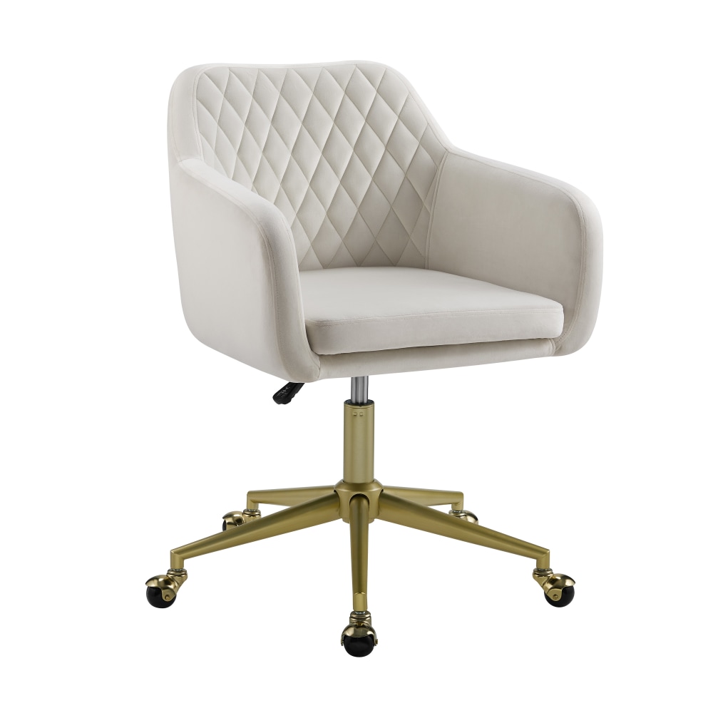 Linon Inman Quilted Fabric Mid-Back Home Office Chair, Off-White/Gold MPN:OFDP2237