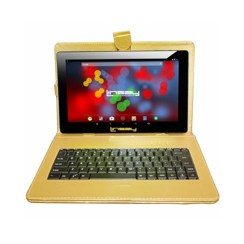 Linsay F10IPS Tablet, 10.1in Screen, 4GB Memory, 256GB Storage, Android 15, Golden Keyboard, F10XIPSBDG MPN:F10XIPSBDG