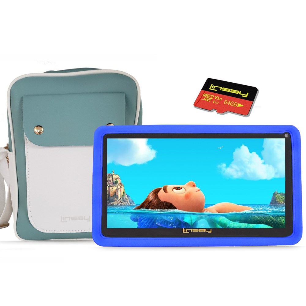 Linsay 7in Tablet, 2GB Memory, 32GB Storage, Android 12, Blue Kids Defender Case, Fashion Bag, 128GB Micro SD Card MPN:F7UHDKIDSBBSDOD