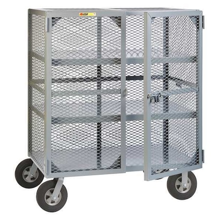 Dual-Latch Welded Mesh Security Cart with Fixed Shelves, 1, 500 lb Capacity, 27 in W x 61 in L x MPN:SC2-2460-10SR