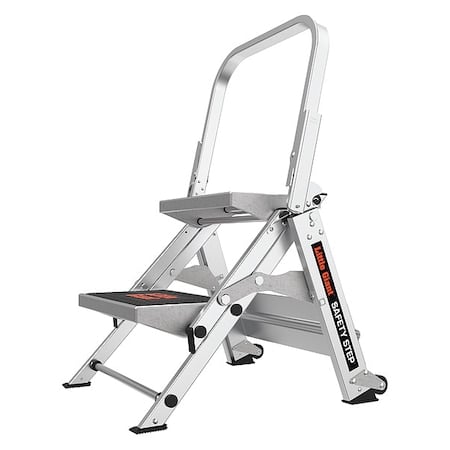 Folding Step, 2 Steps, 300 lb Load Capacity, 18 in Overall Height, Aluminum, Gray MPN:10210BA
