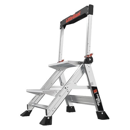 Folding Step, 2 Steps, 375 lb Load Capacity, 24 in Overall Height, Aluminum, Silver MPN:11902