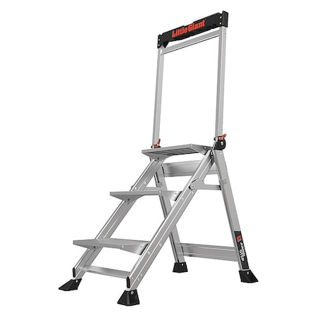 Folding Step, 3 Steps, 375 lb Load Capacity, 36 in Overall Height, Aluminum, Silver MPN:11903