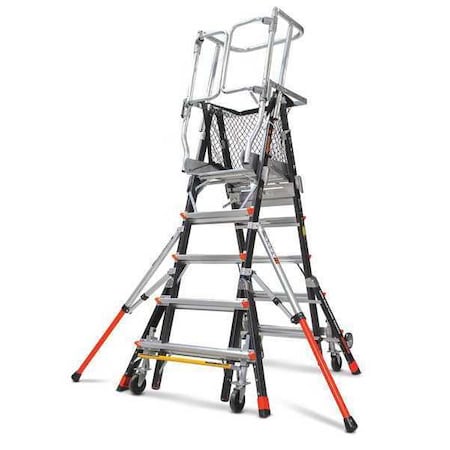 5 to 9 ft Fiberglass, Adjustable Safety Cage Platform Stepladder, 375 lb Capacity MPN:18509-240