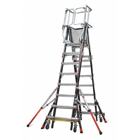 8 to 14 ft Fiberglass, Adjustable Safety Cage Platform Stepladder, 375 lb Capacity MPN:18515-240