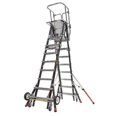 8 to 14 ft Fiberglass, Adjustable Safety Cage Platform Stepladder, 375 lb Capacity MPN:18515-243