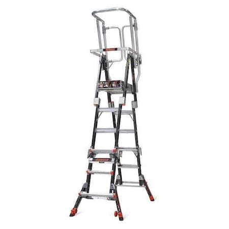 4 to 6 ft Fiberglass, Compact Safety Cage Platform Stepladder, 375 lb Capacity MPN:19504