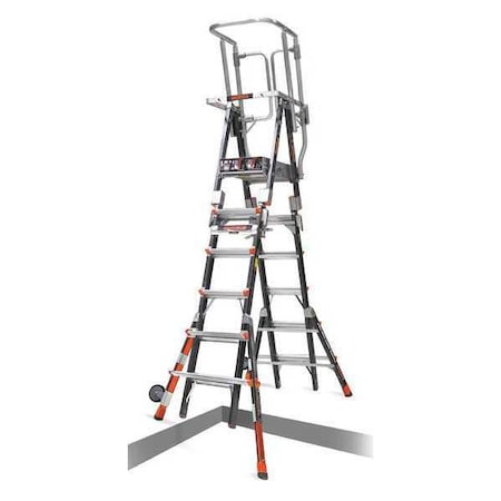 6 to 10 ft Fiberglass, Compact Safety Cage Platform Stepladder, 375 lb Capacity MPN:19506-815