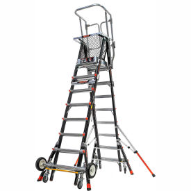 Little Giant Fiberglass Aerial Safety Cage Ladder W/ Wheel Lift Casters 8-14' Type 1AA - 18515-243 18515-243