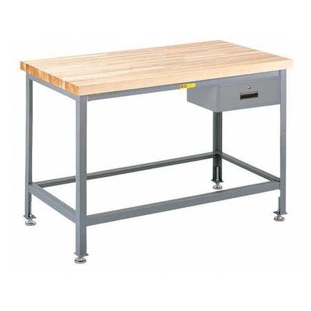 Leveling Feet Workbench, Butcher Block, 48 in W, 32 in to 35 in Height, 2, 000 lb, Straight MPN:WT2448-LL-DR