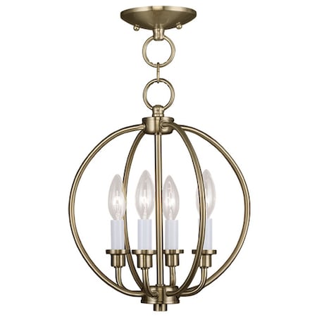 Milania 4 Light Antique Brass Convertible Chandelier/Ceiling Mount MPN:4664-01