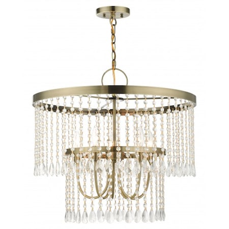 Antique Brass Pendant Chandelier, 5 Light MPN:51065-01