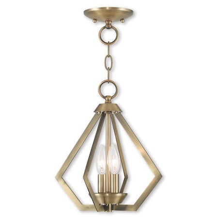 Prism 2 Light Antique Brass Convertible Mini Chandelier/Ceiling Mount MPN:40922-01
