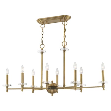 Bancroft 8 Light Antique Brass Linear Chandelier MPN:42708-01