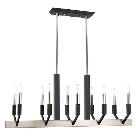 Beckett 10 Light Brushed Nickel And Black Linear Chandelier MPN:51168-91