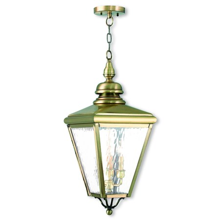 Cambridge 3 Light Antique Brass Outdoor Pendant Lantern MPN:2035-01