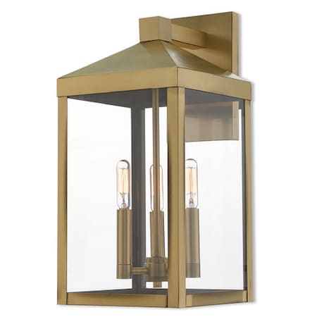 Nyack 3 Light Antique Brass Outdoor Wall Lantern MPN:20584-01