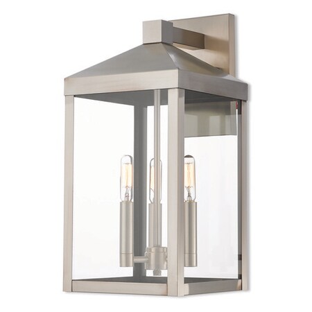 Nyack 3 Light Brushed Nickel Outdoor Wall Lantern MPN:20584-91