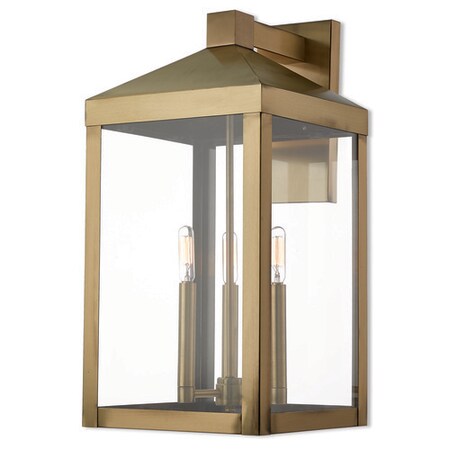 Nyack 3 Light Antique Brass Outdoor Wall Lantern MPN:20585-01