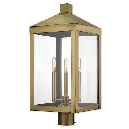 Nyack 3 Light Antique Brass Outdoor Post Top Lantern MPN:20586-01