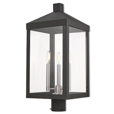 Nyack 3 Light Black Outdoor Post Top Lantern MPN:20586-04