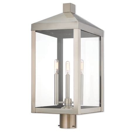 Nyack 3 Light Brushed Nickel Outdoor Post Top Lantern MPN:20586-91