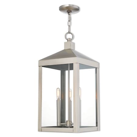 Nyack 3 Light Brushed Nickel Outdoor Pendant Lantern MPN:20587-91