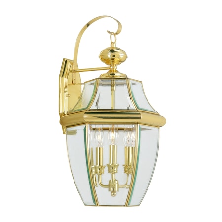 Monterey 3 Light Polished Brass Outdoor Wall Lantern MPN:2351-02