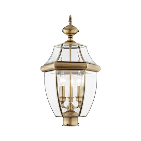 Monterey 3 Light Antique Brass Outdoor Post Top Lantern MPN:2354-01