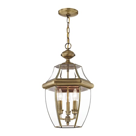 Monterey 3 Light Antique Brass Outdoor Pendant Lantern MPN:2355-01