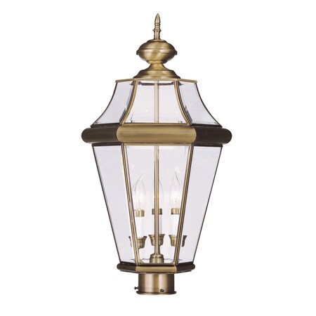 Georgetown 3 Light Antique Brass Outdoor Post Top Lantern MPN:2364-01