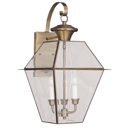 Westover 3 Light Antique Brass Outdoor Wall Lantern MPN:2381-01