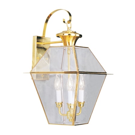 Westover 3 Light Polished Brass Outdoor Wall Lantern MPN:2381-02