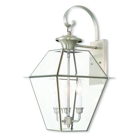 Westover 3 Light Brushed Nickel Outdoor Wall Lantern MPN:2381-91