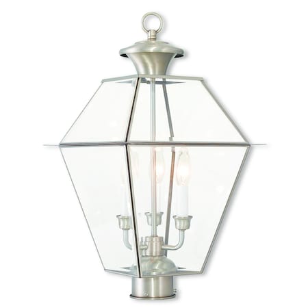 Westover 3 Light Brushed Nickel Outdoor Post Top Lantern MPN:2384-91